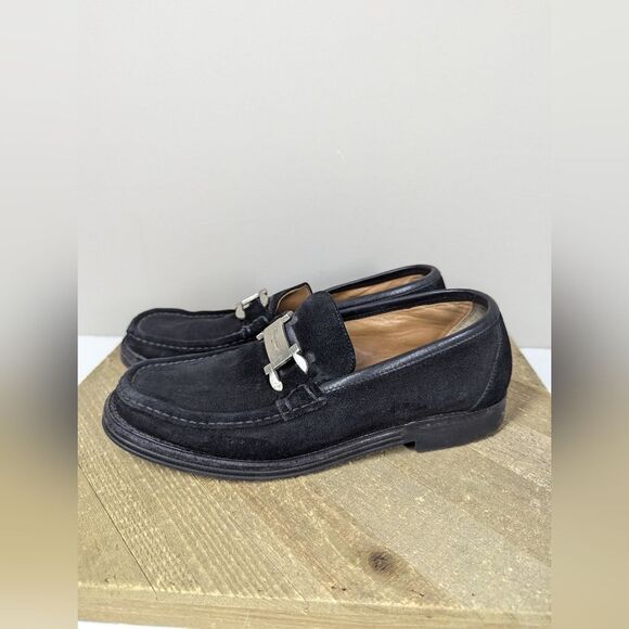 Ferragamo Black Suede Loafers Men’s 7.5 / Women’s 9.5 Designer Italy Logo Hardwa - Picture 4 of 9